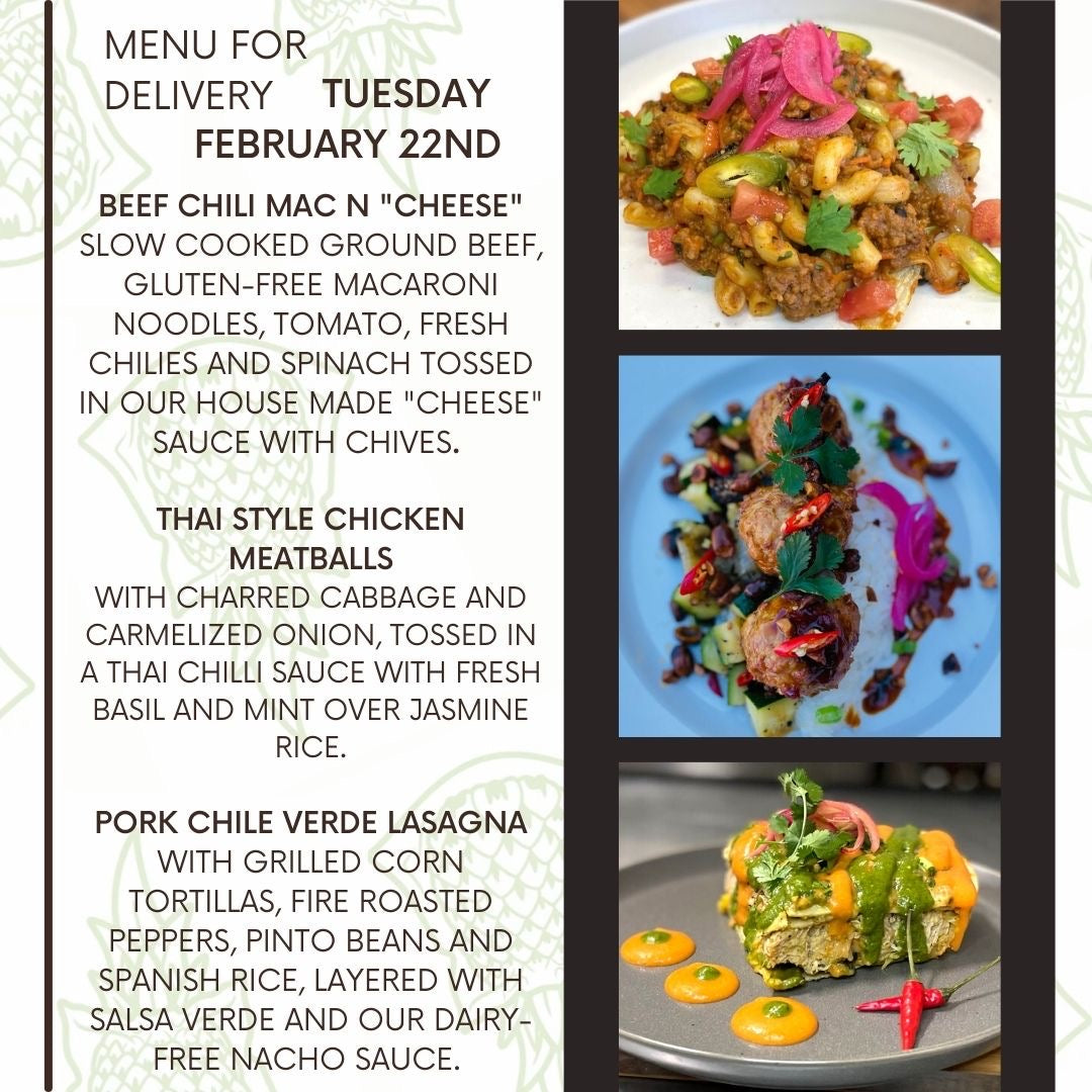 Menu for a delivery Tuesday February 22nd