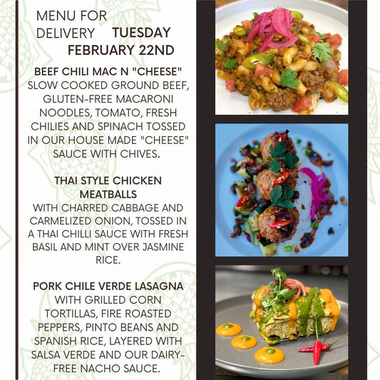 Menu for a delivery Tuesday February 22nd