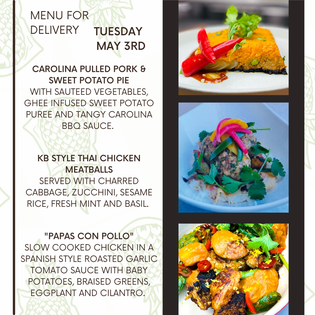 Menu for a delivery Tuesday May 3rd