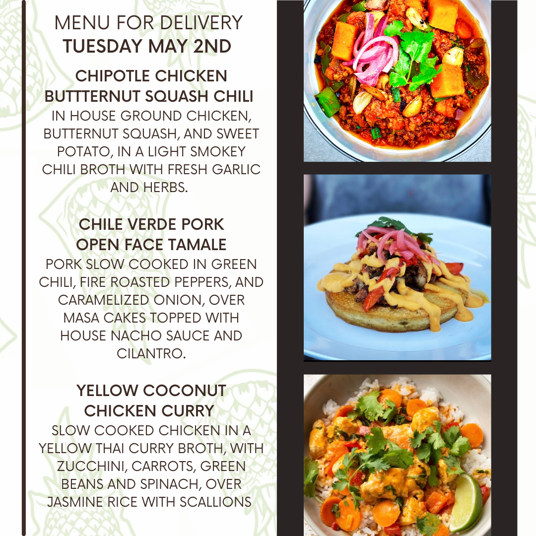 Menu for a delivery Tuesday May 2nd
