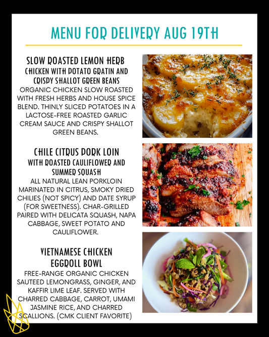 Menu for a delivery Tuesday August 19th