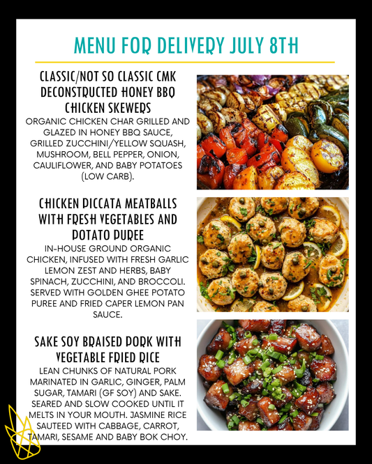 Menu for a delivery Tuesday July 8th
