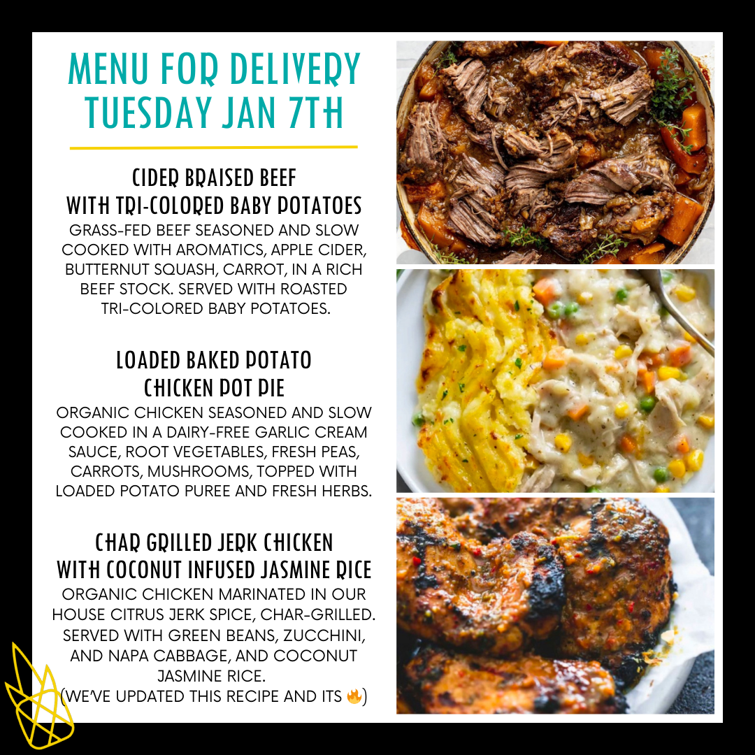 Menu for a delivery Tuesday January 7th