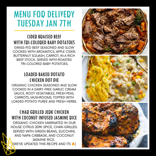 Menu for a delivery Tuesday January 7th