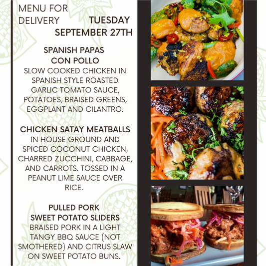 Menu for a delivery Tuesday September 27th