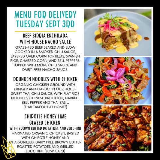 Menu for a delivery Tuesday September 3rd