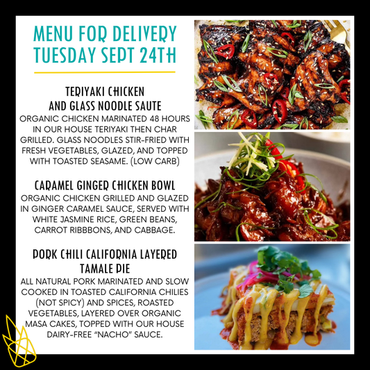 Menu for a delivery Tuesday September 24th