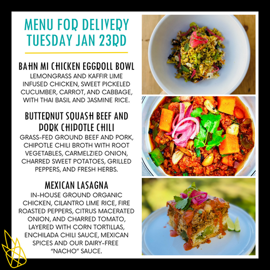 Menu for a delivery Tuesday January 23rd