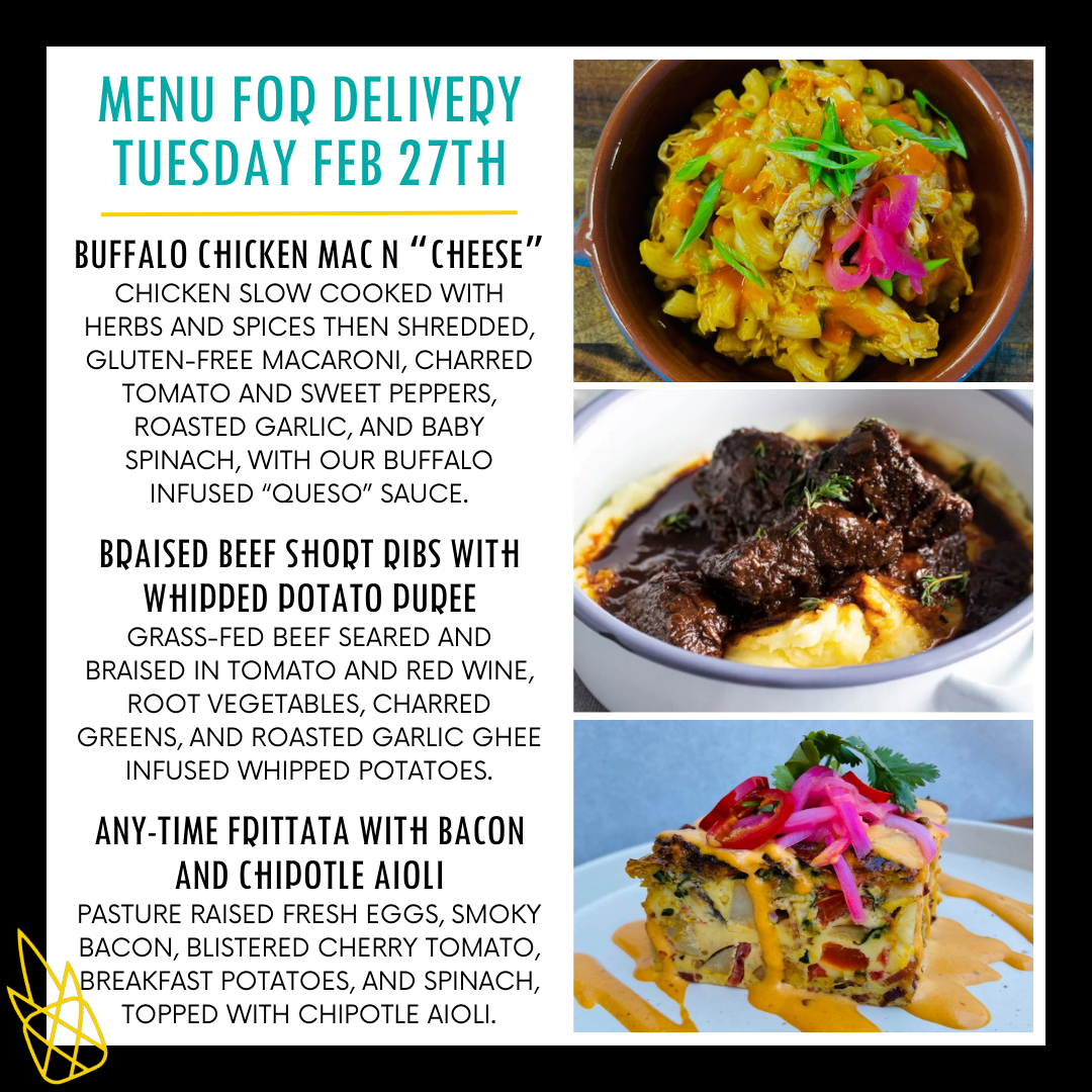 Menu for a delivery Tuesday February 27th
