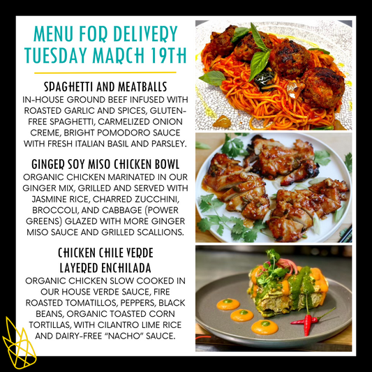 Menu for a delivery Tuesday March 19th