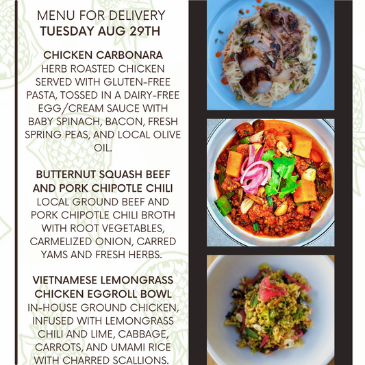 Menu for a delivery Tuesday August 29th