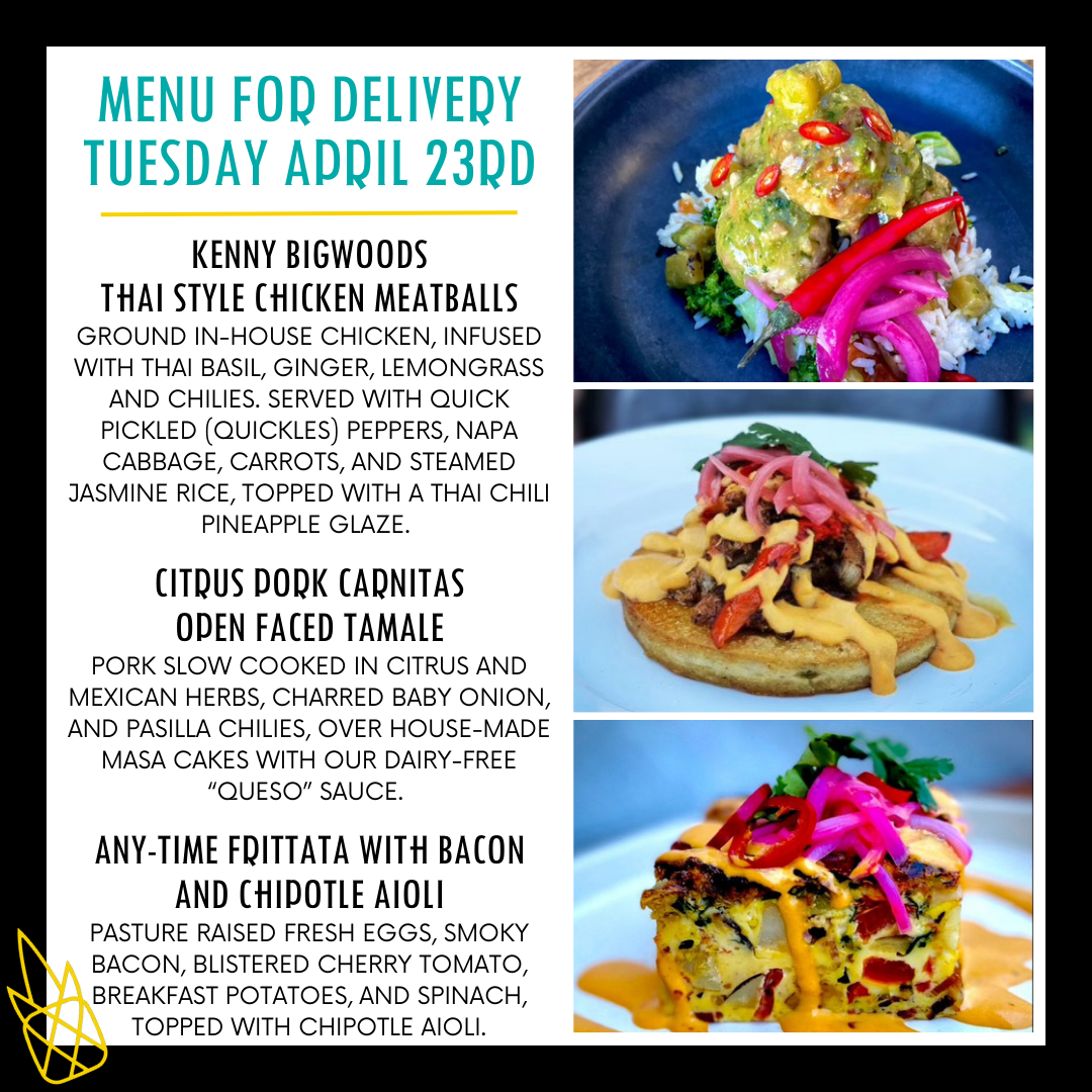 Menu for a delivery Tuesday April 23rd