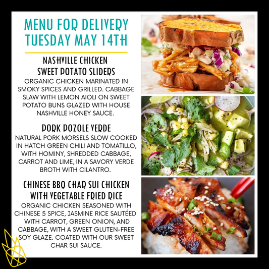 Menu for a delivery Tuesday May 14th