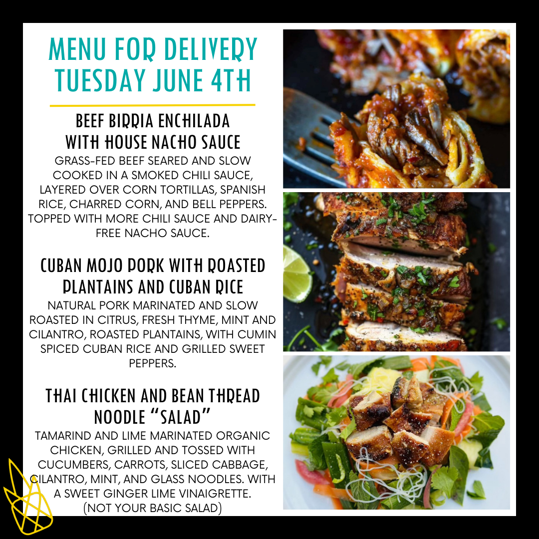 Menu for a delivery Tuesday June 4th