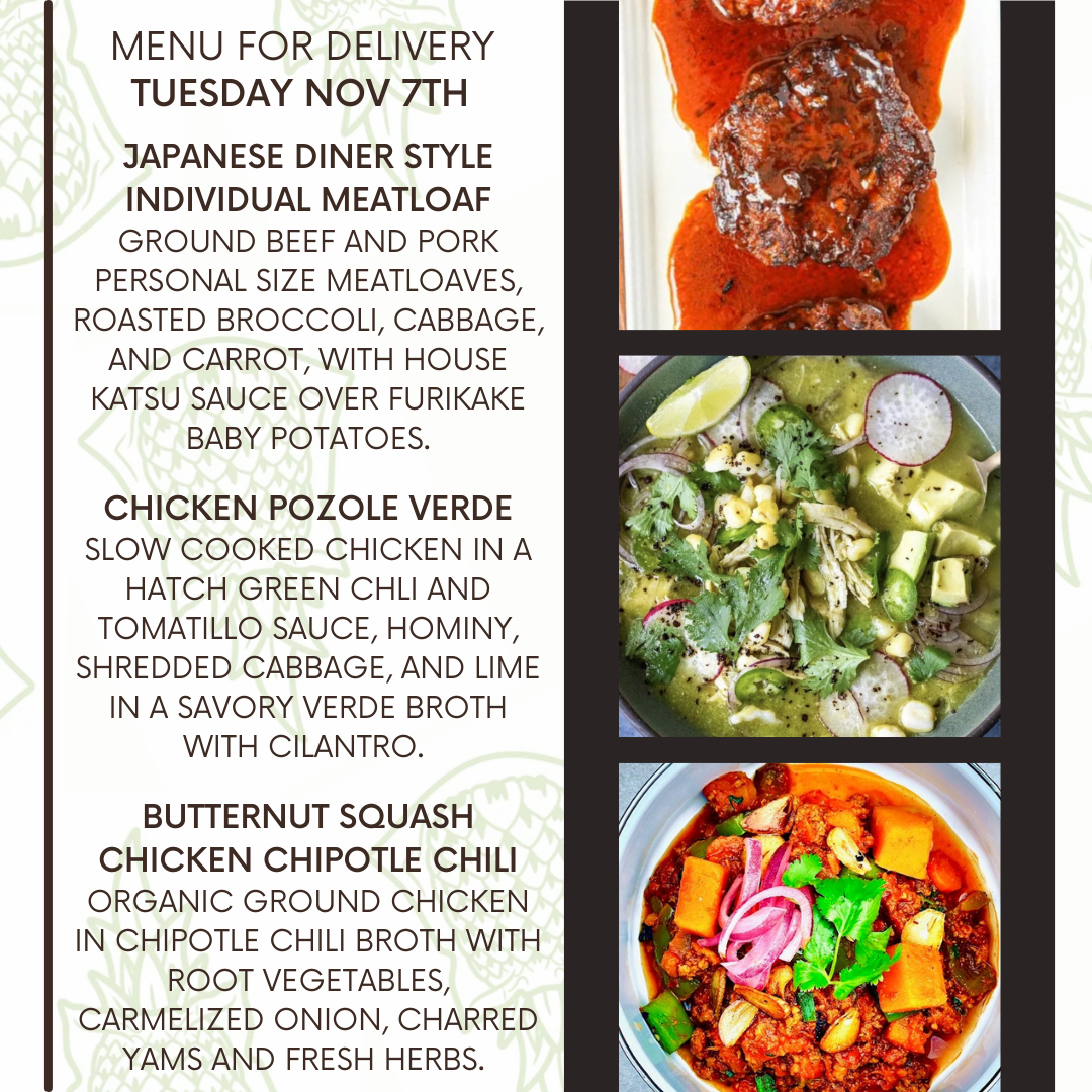 Menu for a delivery Tuesday November 7th