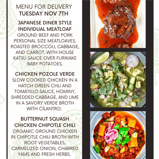 Menu for a delivery Tuesday November 7th