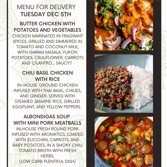 Menu for a delivery Tuesday December 5th (3 deliveries left of 2023)