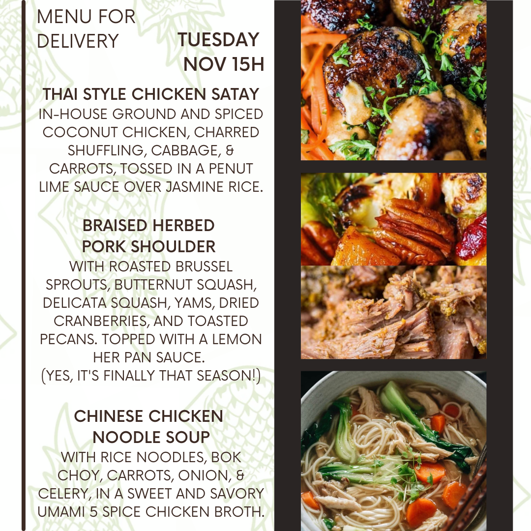 Menu for a delivery Tuesday November 15th