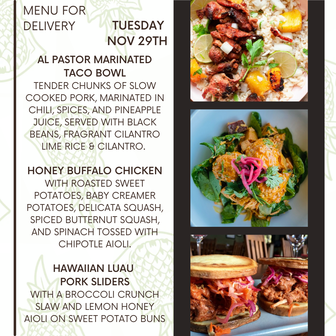 Delivery In Menu Menu for a delivery Tuesday November 29th – Clean Machine Kitchen