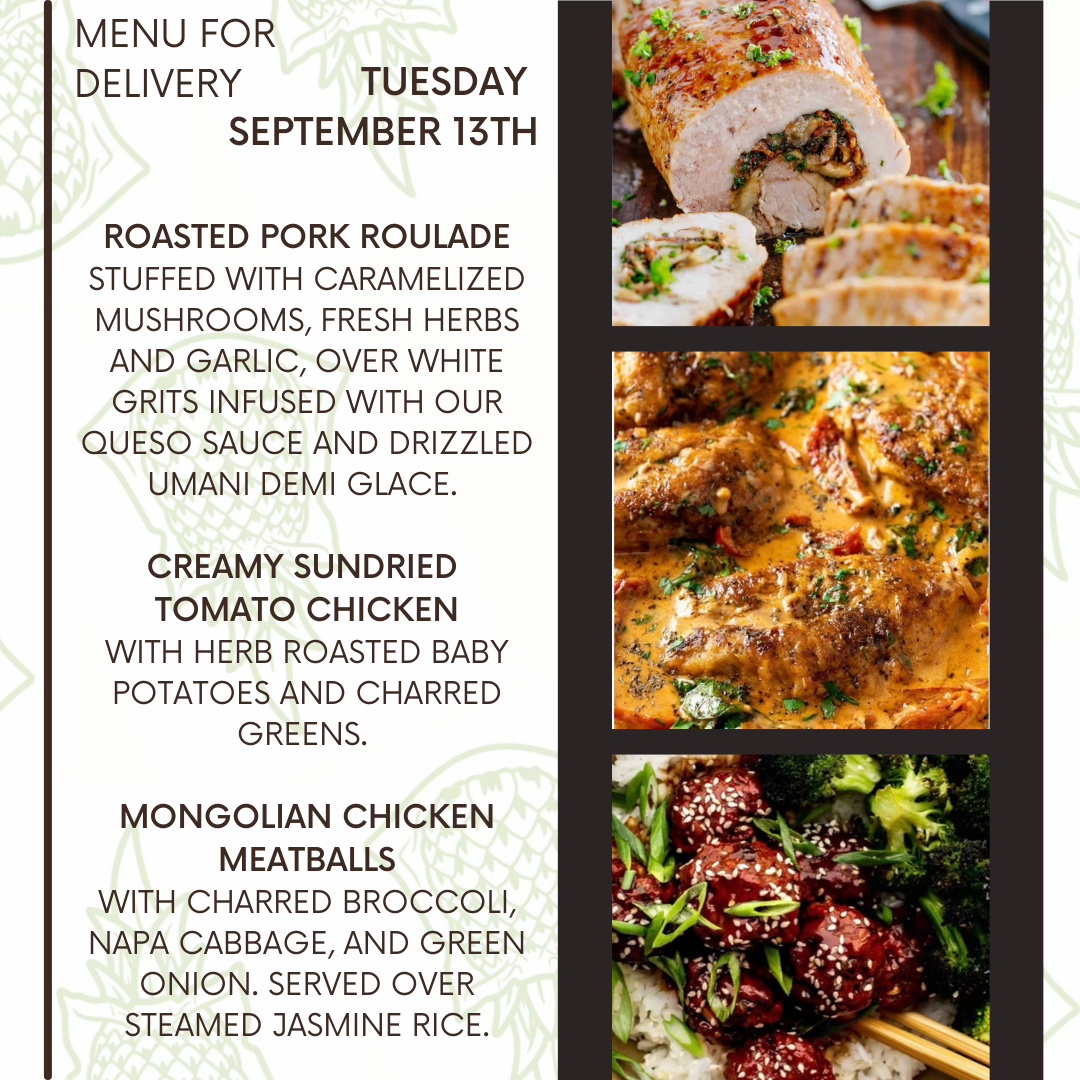 Menu for a delivery Tuesday September 13th – Clean Machine Kitchen
