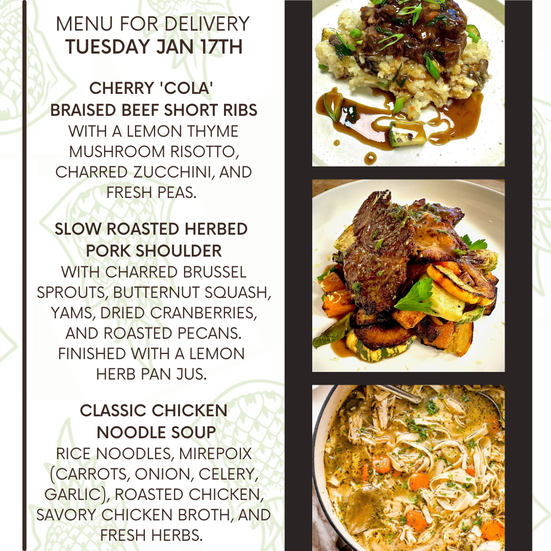 Menu for a delivery Tuesday January 17th