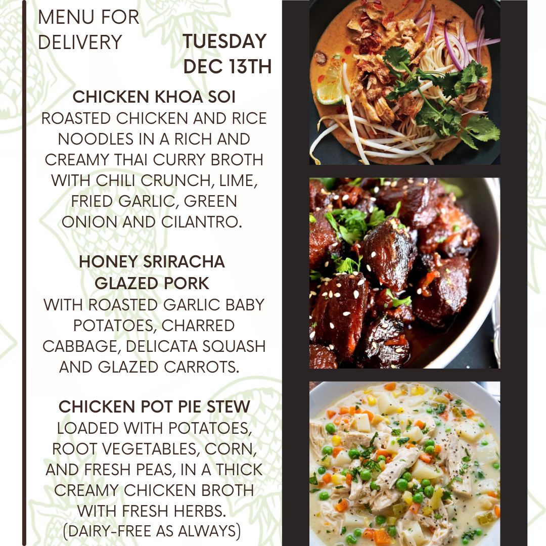 Delivery In Menu Menu for a delivery Tuesday December 13th – Clean Machine Kitchen