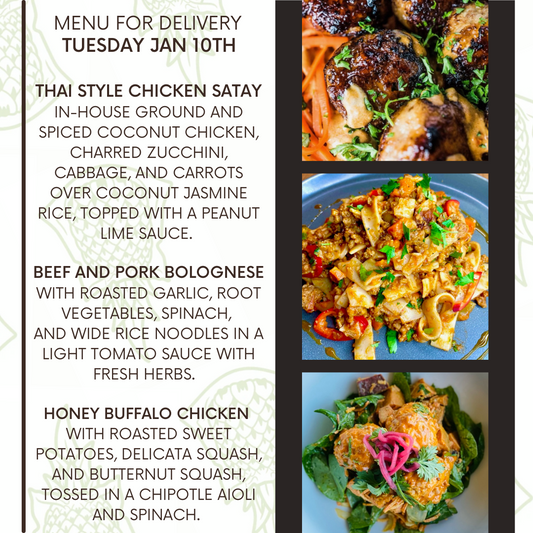 Menu for a delivery Tuesday January 10th