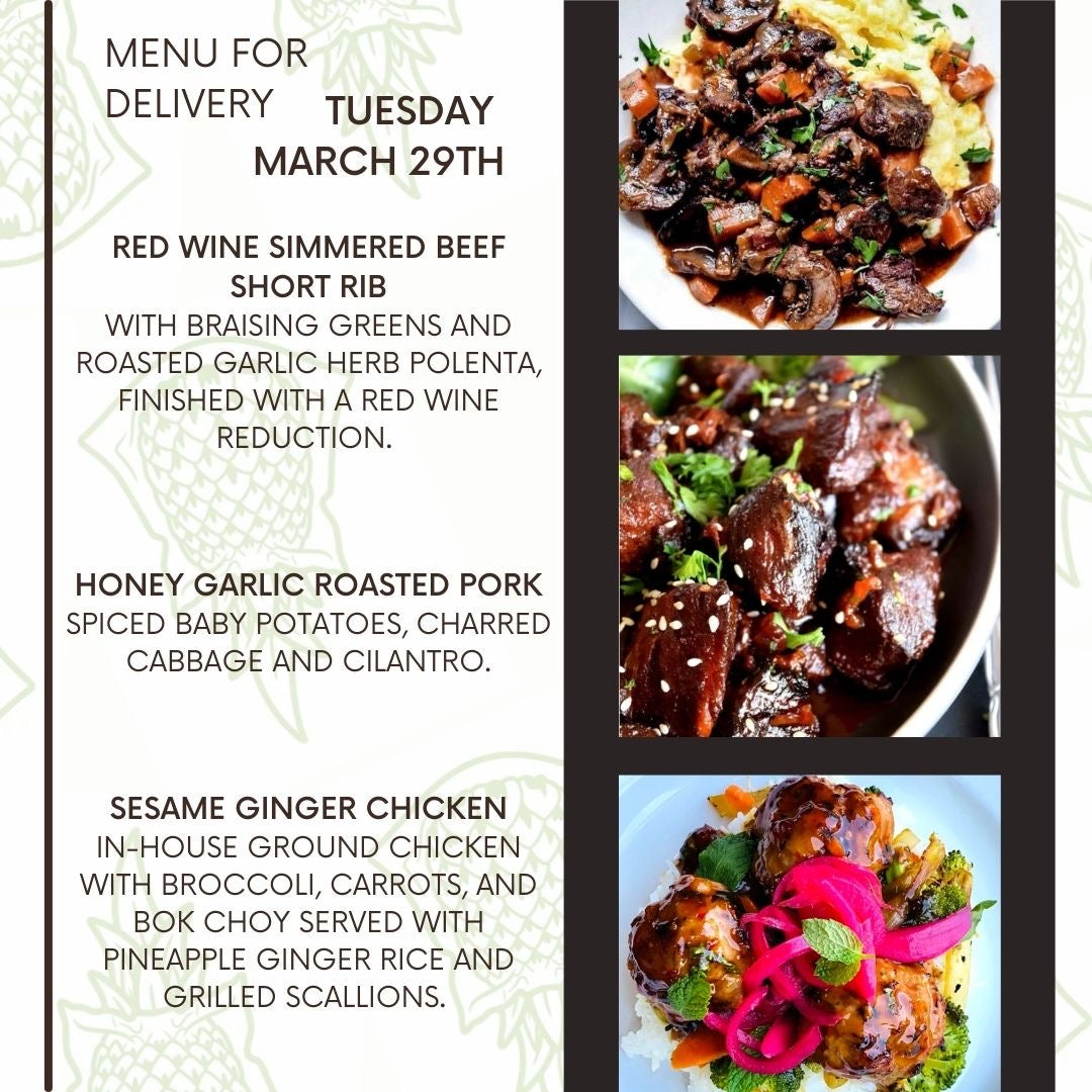 Menu for a delivery Tuesday March 29th