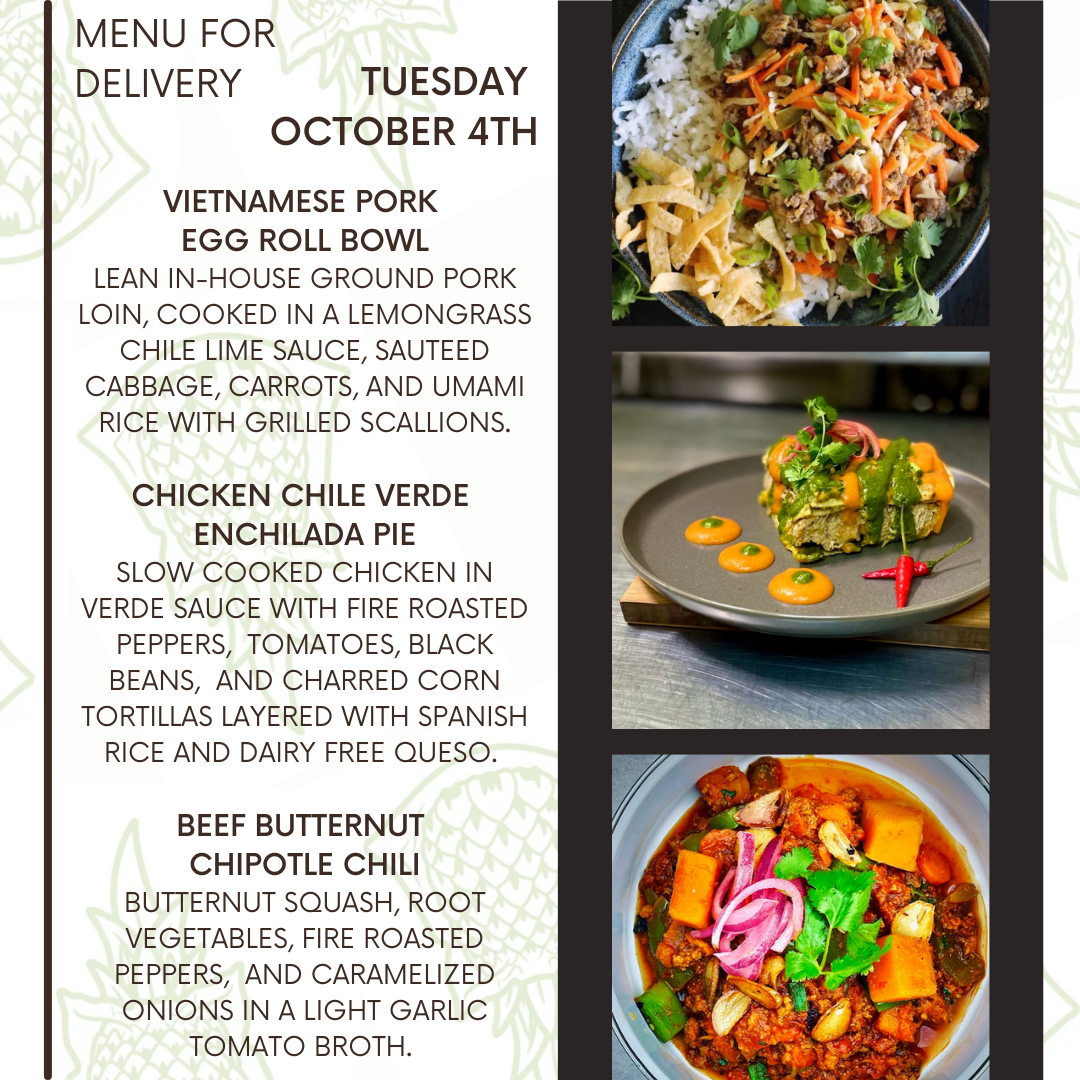 Menu for a delivery Tuesday October 4th