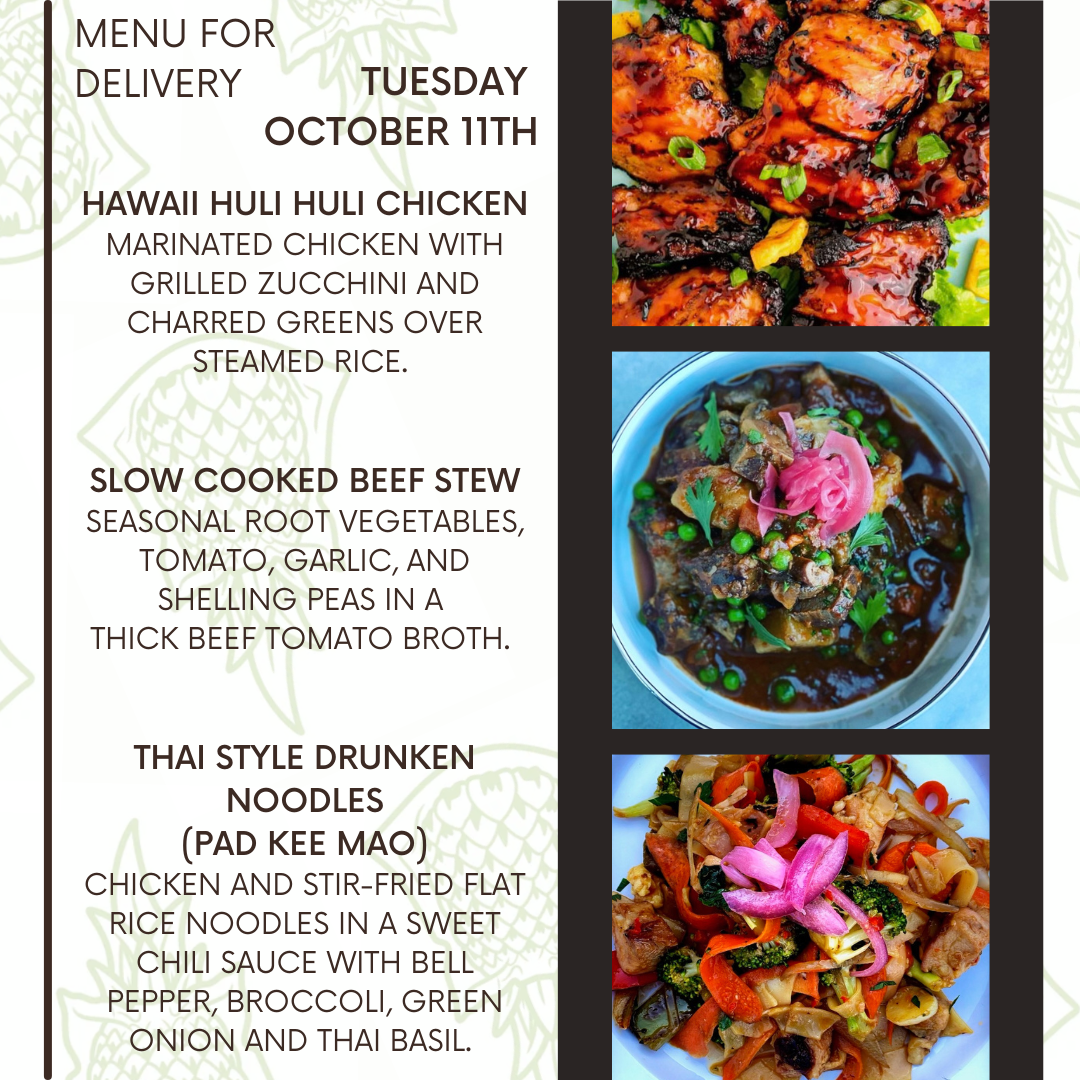 Menu for a delivery Tuesday October 11th – Clean Machine Kitchen