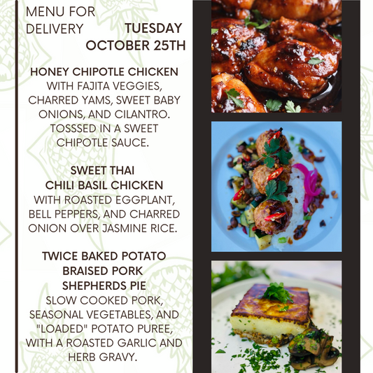 Menu for a delivery Tuesday October 25