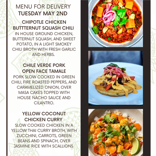 Menu for a delivery Tuesday May 2nd