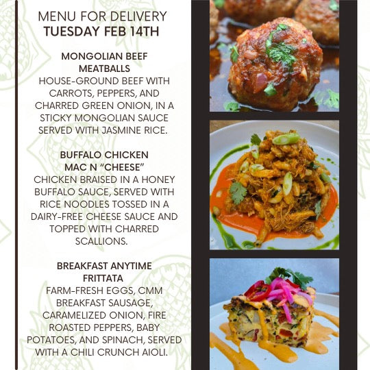 Menu for a delivery Tuesday February 14th