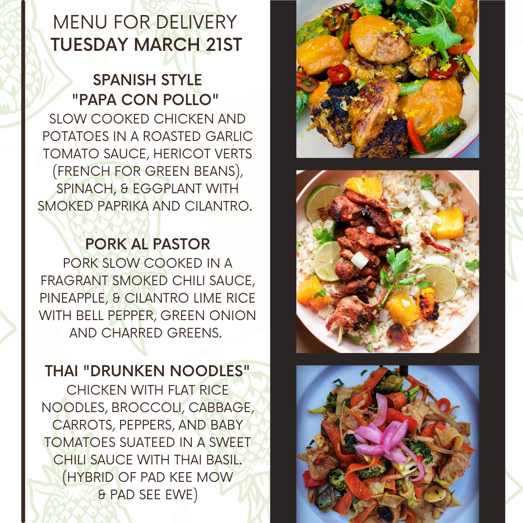 Menu for a delivery Tuesday March 21st