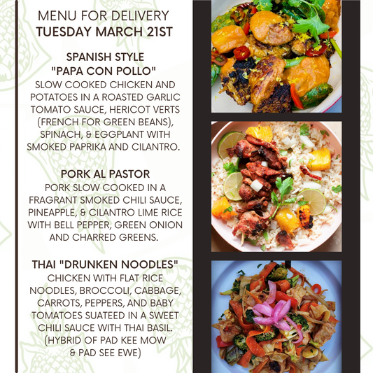 Menu for a delivery Tuesday March 21st