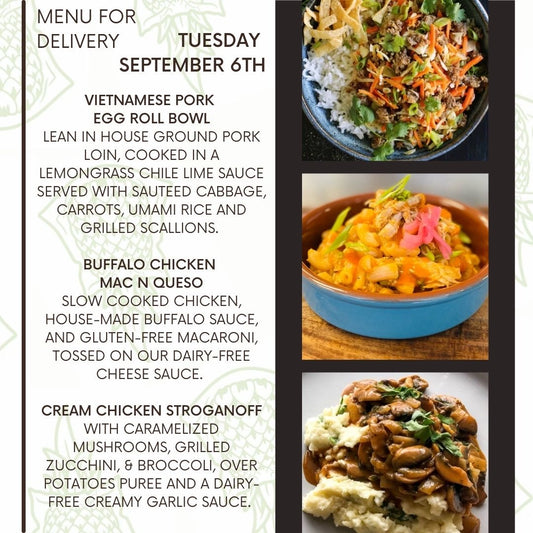 Menu for a delivery Tuesday September 6th