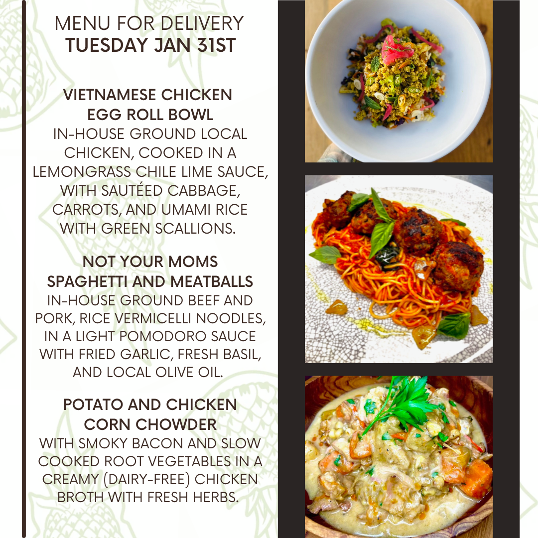 Menu for a delivery Tuesday January 31st