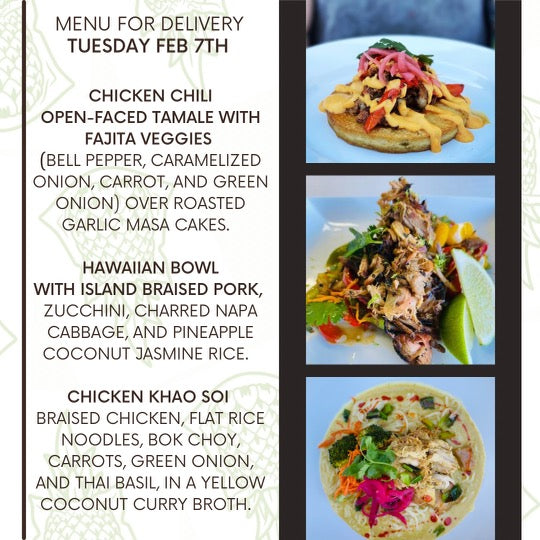 Menu for a delivery Tuesday February 7th