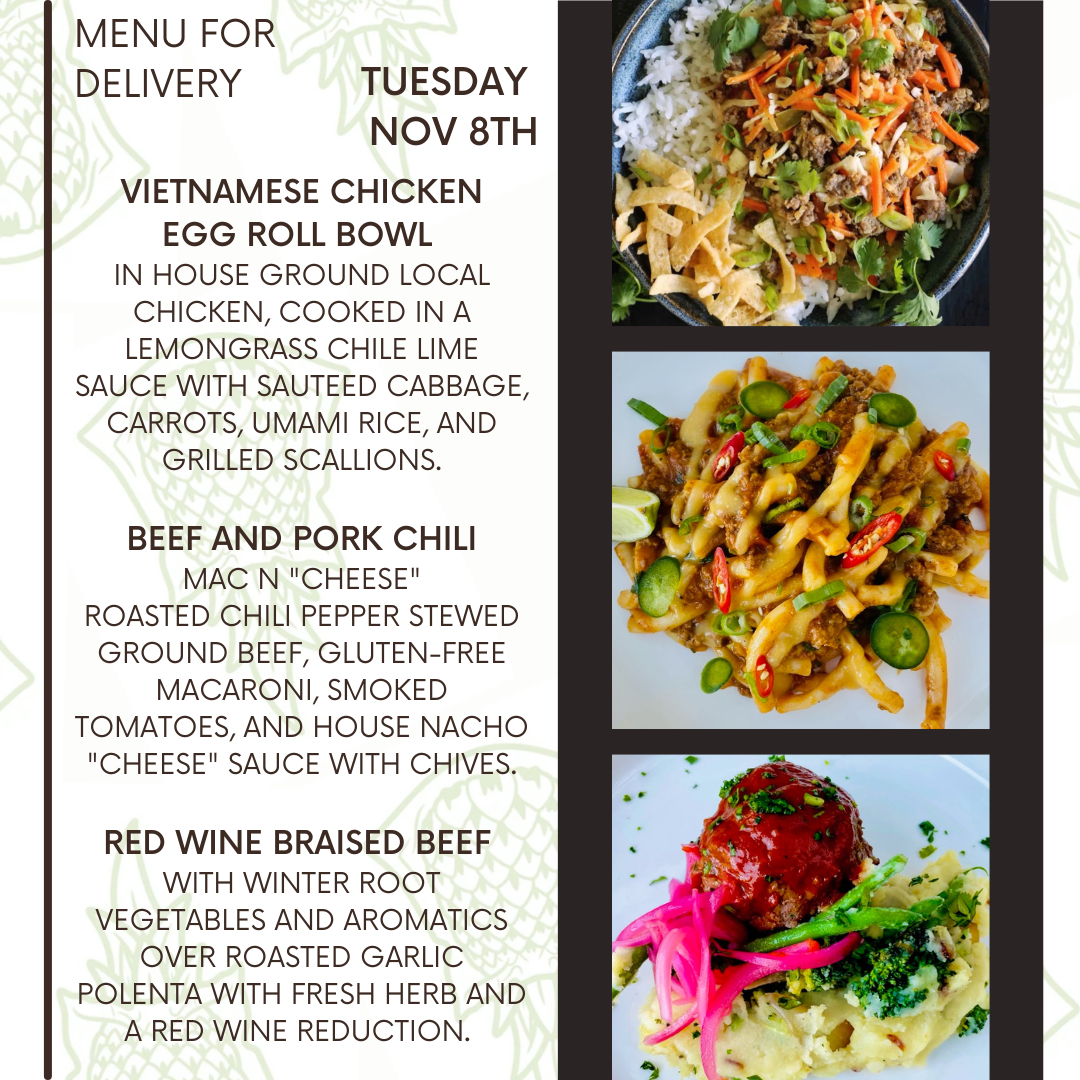 Menu for a delivery Tuesday November 8th
