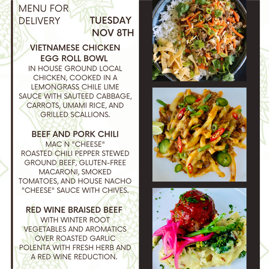 Menu for a delivery Tuesday November 8th