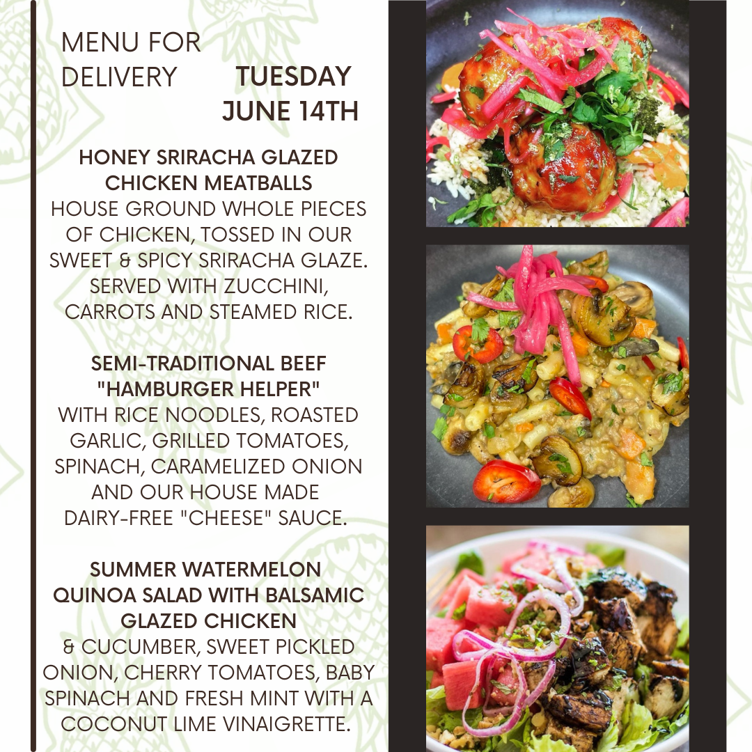 Menu for a delivery Tuesday June 14th