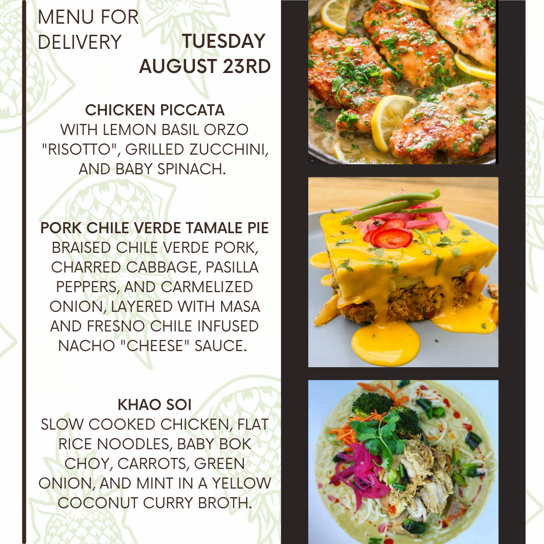 Menu for a delivery Tuesday August 23rd – Clean Machine Kitchen