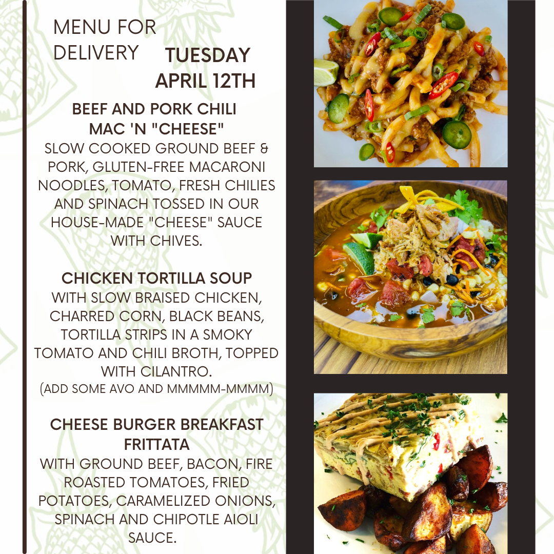Menu for a delivery Tuesday April 12th – Clean Machine Kitchen