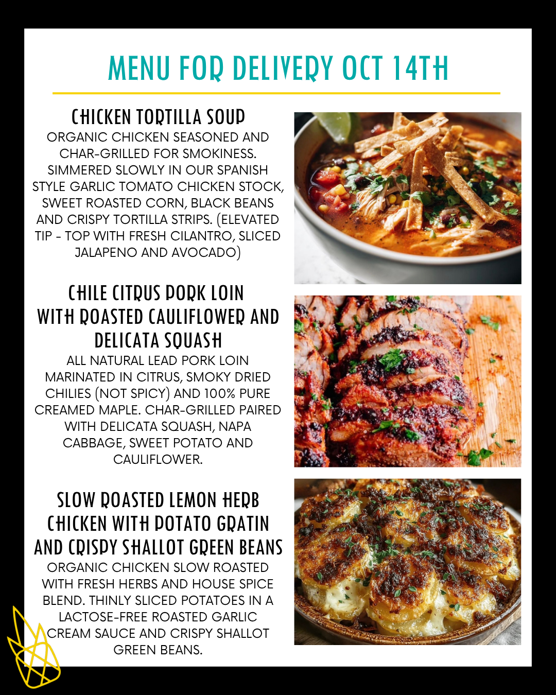 Delivery In Menu Menu for a delivery Tuesday October 14th – Clean Machine Kitchen