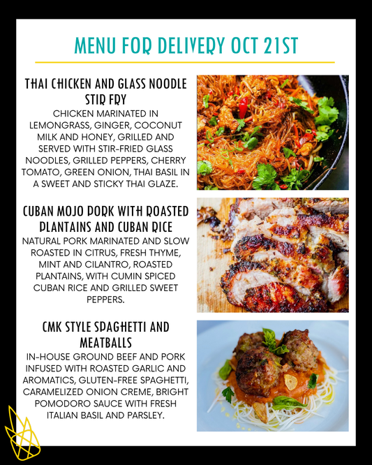 Menu for a delivery Tuesday October 21st