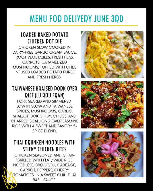 Menu for a delivery Tuesday June 3rd