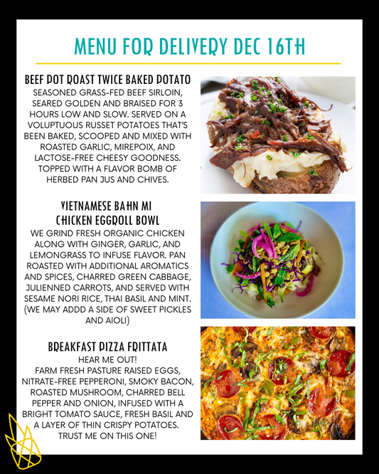 Menu for a final delivery of 2025 on Tuesday December 16th