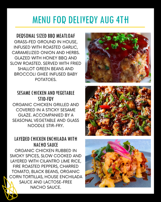 Menu for a delivery Tuesday August 4th