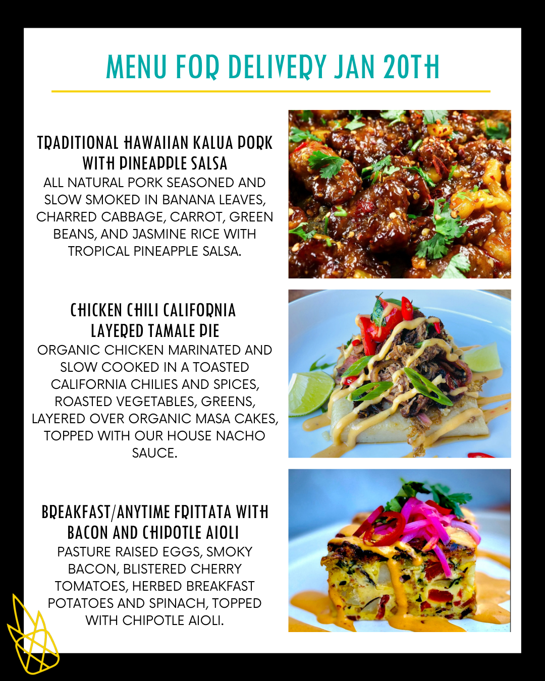 Menu for a delivery Tuesday January 14