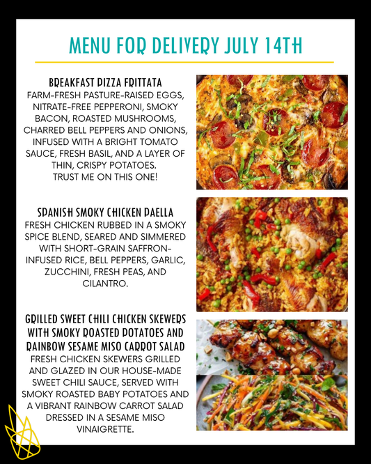 Menu for a delivery Tuesday July 14th